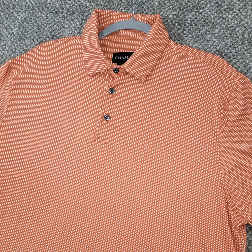 Chase 54 Mens Large Orange White Micro Check Performance Golf Polo Shirt Large